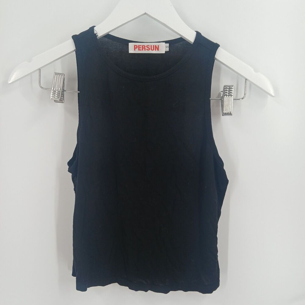 PERSUN Womens Size Small Black Sleeveless High Neck Crop Top Tank
